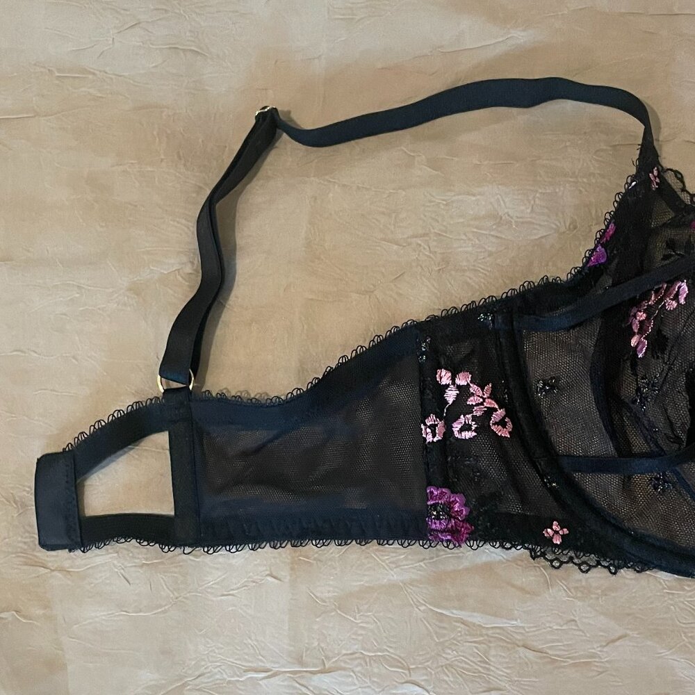Victoria's Secret Black Embroidered Purple and Pink Accent Low Cut Demi - Picture 5 of 11